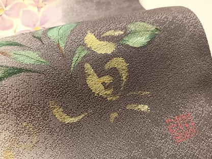 平和屋着物●両面　太鼓柄袋帯　作家物　手描き　真心　草花文　金彩　正絹　逸品　CABN2874vp