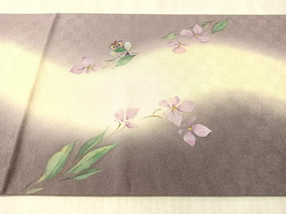 平和屋着物●両面　太鼓柄袋帯　作家物　手描き　真心　草花文　金彩　正絹　逸品　CABN2874vp