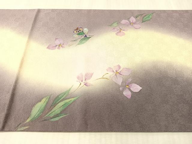 平和屋着物●両面　太鼓柄袋帯　作家物　手描き　真心　草花文　金彩　正絹　逸品　CABN2874vp