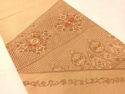 平和屋着物●中国三大刺繍　スワトウ相良刺繍　創祀州　太鼓柄袋帯　紬地　正倉院花文　正絹　逸品　CABN2876vp