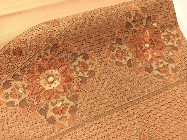 平和屋着物●中国三大刺繍　スワトウ相良刺繍　創祀州　太鼓柄袋帯　紬地　正倉院花文　正絹　逸品　CABN2876vp