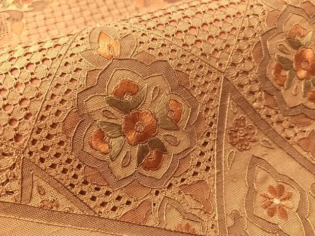 平和屋着物●中国三大刺繍　スワトウ相良刺繍　創祀州　太鼓柄袋帯　紬地　正倉院花文　正絹　逸品　CABN2876vp