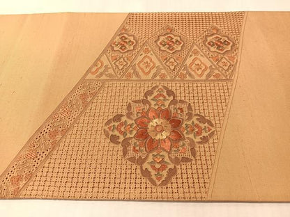 平和屋着物●中国三大刺繍　スワトウ相良刺繍　創祀州　太鼓柄袋帯　紬地　正倉院花文　正絹　逸品　CABN2876vp