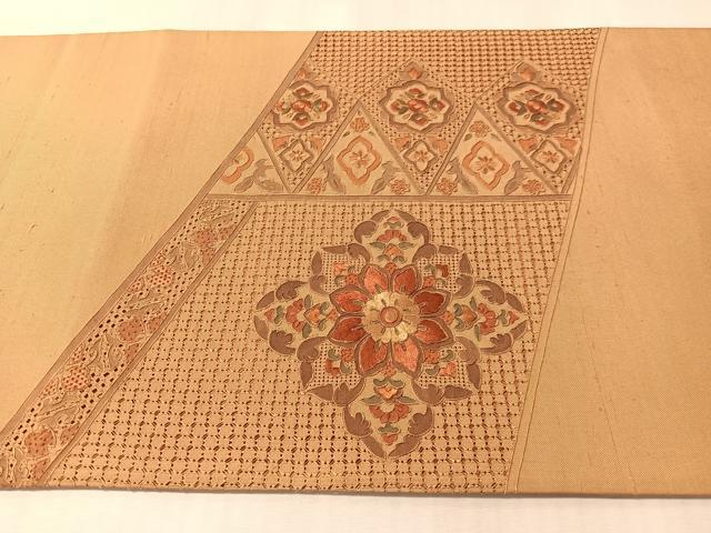 平和屋着物●中国三大刺繍　スワトウ相良刺繍　創祀州　太鼓柄袋帯　紬地　正倉院花文　正絹　逸品　CABN2876vp