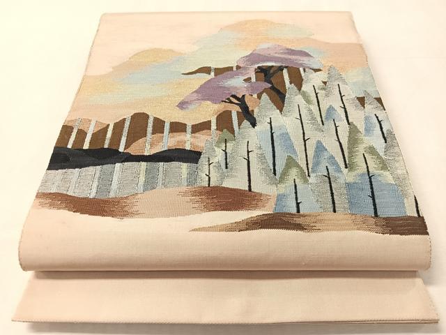 平和屋着物●太鼓柄袋帯　すくい織　樹林文　金糸　正絹　逸品　CABN2878vp