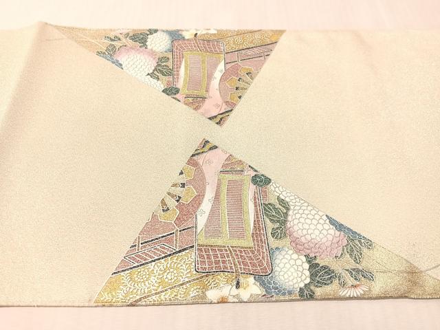 平和屋着物●太鼓柄袋帯　綴れ　御所車花鳥文　金銀彩　正絹　逸品　CABN2879vp