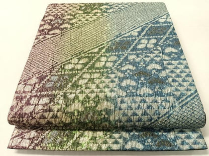 平和屋着物●両面　全通柄袋帯　ふくれ織　斜線文　金銀糸　正絹　逸品　CABN2885vp