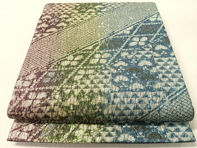 平和屋着物●両面　全通柄袋帯　ふくれ織　斜線文　金銀糸　正絹　逸品　CABN2885vp
