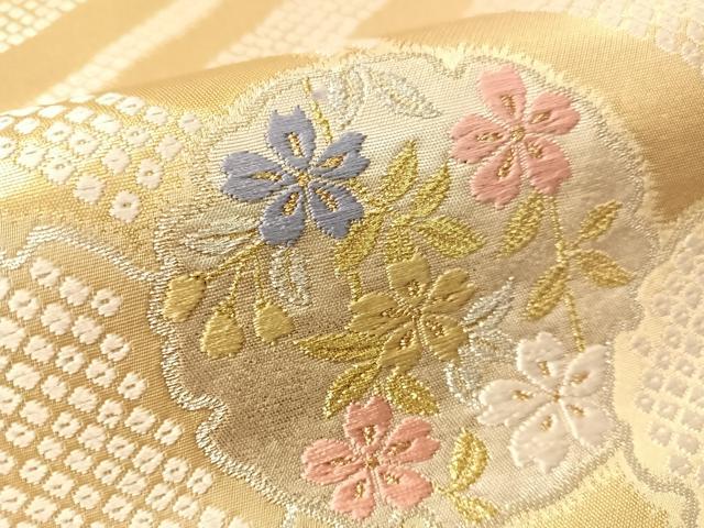 平和屋着物●京都西陣　手織り一筋　おび弘謹製　六通柄袋帯　唐織　撥　雪輪花文　金銀糸　正絹　逸品　CABN2887vp