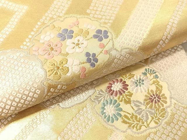 平和屋着物●京都西陣　手織り一筋　おび弘謹製　六通柄袋帯　唐織　撥　雪輪花文　金銀糸　正絹　逸品　CABN2887vp