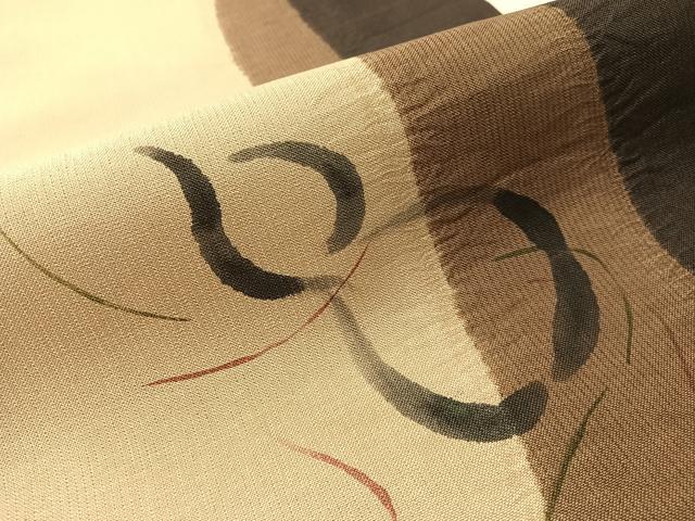 平和屋着物●両面　太鼓柄袋帯　本場縞大島紬地　柿渋　手描き　絞り　武島織物謹製　瓢箪　証紙付き　正絹　逸品　CABN2888vp