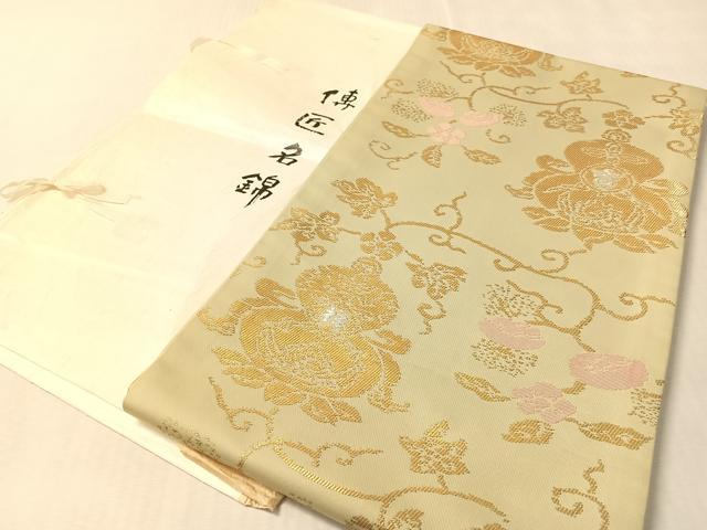 平和屋着物●龍村晋謹製　全通柄袋帯　名物吉祥瓢金襴錦　金銀糸　たとう紙付き　正絹　逸品　CABN2894vp