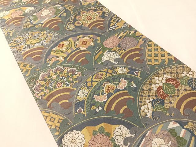平和屋着物●六通柄袋帯　紹巴　波青海有職　正絹　逸品　CABN2903vp
