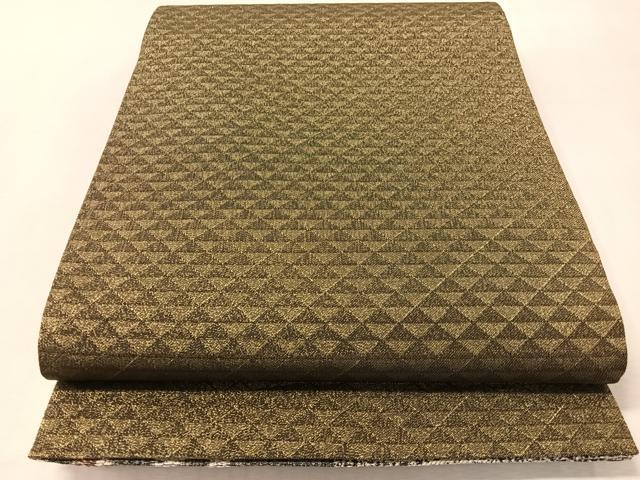 平和屋着物●両面　六通柄袋帯　市松吉祥花文　金糸　正絹　逸品　未使用　CABN2908vp