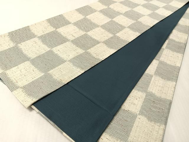 平和屋着物●全通柄袋帯　ぜんまいつむぎ織　藍染苑　市松柄　金糸　正絹　逸品　CABN2915vp