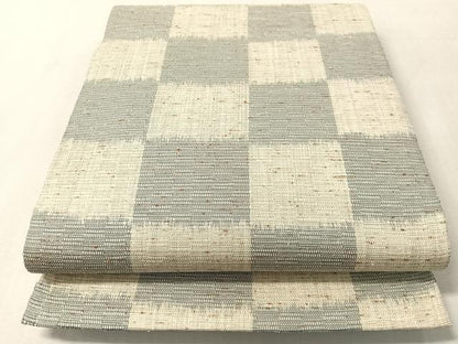 平和屋着物●全通柄袋帯　ぜんまいつむぎ織　藍染苑　市松柄　金糸　正絹　逸品　CABN2915vp