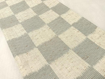 平和屋着物●全通柄袋帯　ぜんまいつむぎ織　藍染苑　市松柄　金糸　正絹　逸品　CABN2915vp