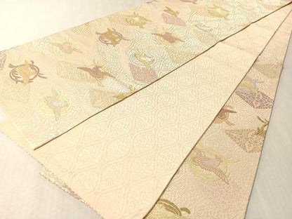 平和屋着物●六通柄袋帯　唐織　鳳凰丸文　金糸　正絹　逸品　未使用　CABN2917vp