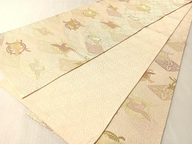 平和屋着物●六通柄袋帯　唐織　鳳凰丸文　金糸　正絹　逸品　未使用　CABN2917vp