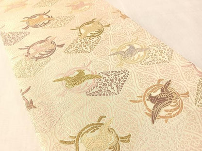 平和屋着物●六通柄袋帯　唐織　鳳凰丸文　金糸　正絹　逸品　未使用　CABN2917vp