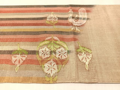 平和屋着物●太鼓柄袋帯　すくい織　孔雀花文　金通し地　正絹　逸品　CABN2920vp