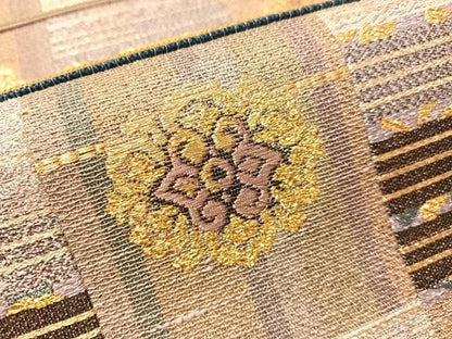 平和屋着物●両面　六通柄袋帯　市松花文　金銀糸　正絹　逸品　CABN2921vp