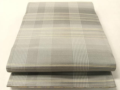 平和屋着物●両面　六通柄袋帯　市松花文　金銀糸　正絹　逸品　CABN2921vp
