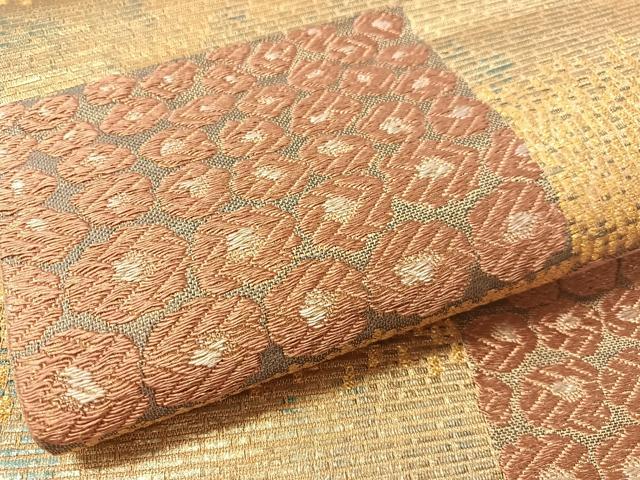 平和屋着物●六通柄袋帯　織音　市松花文　正絹　逸品　未使用　CABN2922vp