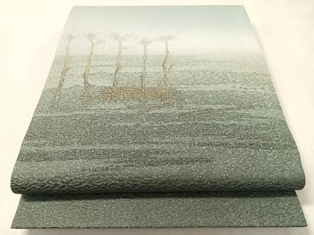 平和屋着物●友禅作家　茂野大生　両面　太鼓柄袋帯　手描き　風景文　正絹　逸品　CABN2923vp