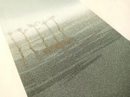 平和屋着物●友禅作家　茂野大生　両面　太鼓柄袋帯　手描き　風景文　正絹　逸品　CABN2923vp
