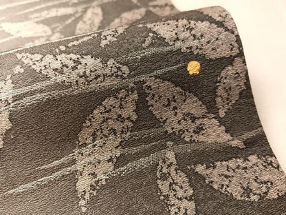 平和屋着物●両面　全通柄袋帯　枝葉文　銀通し地　正絹　逸品　CABN2931vp