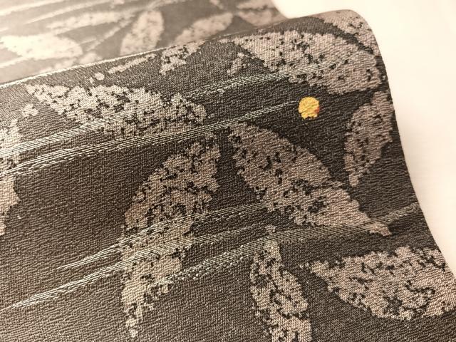 平和屋着物●両面　全通柄袋帯　枝葉文　銀通し地　正絹　逸品　CABN2931vp