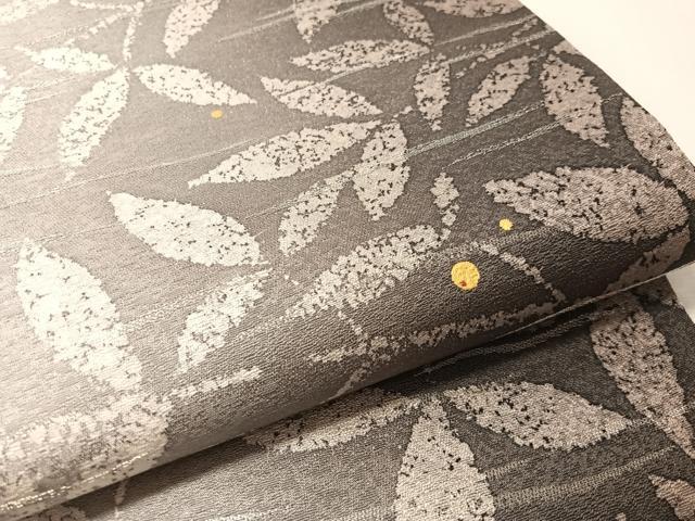 平和屋着物●両面　全通柄袋帯　枝葉文　銀通し地　正絹　逸品　CABN2931vp