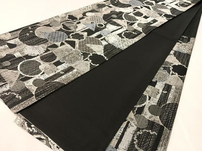 平和屋着物●六通柄袋帯　伝統工芸士　吉翔　吉祥文　黒地　銀糸　正絹　逸品　CABN2933vp