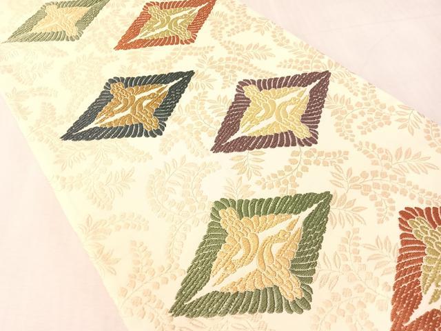 平和屋着物●全通柄袋帯　唐織　双鶴菱文　正絹　逸品　CABN2937vp