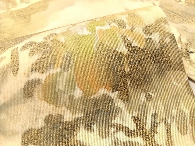 平和屋着物▼塩瀬　九寸袋帯　作家物　風景文　純金摺箔　正絹　逸品　CABN2994vp