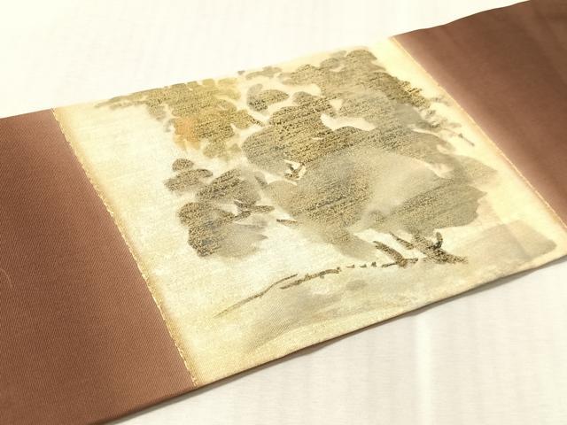 平和屋着物▼塩瀬　九寸袋帯　作家物　風景文　純金摺箔　正絹　逸品　CABN2994vp