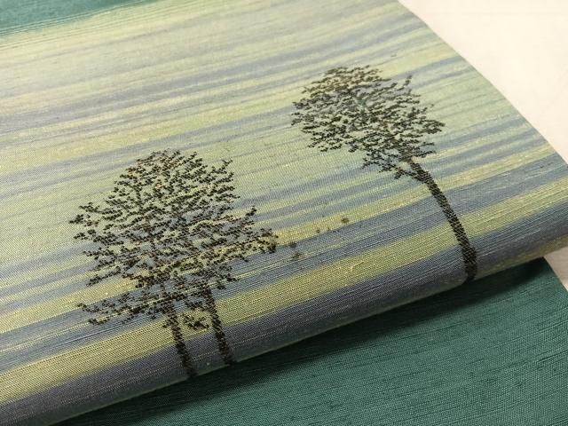 平和屋着物●よねざわ　新田工房　太鼓柄袋帯　紅花紬　風景文　証紙付き　正絹　逸品　CABN3001vp
