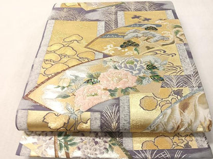 平和屋着物●螺鈿　袋帯　地紙花文　金銀糸　正絹　逸品　CABN3009vp