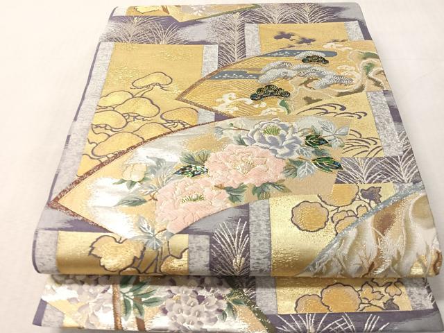 平和屋着物●螺鈿　袋帯　地紙花文　金銀糸　正絹　逸品　CABN3009vp