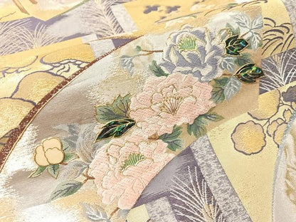 平和屋着物●螺鈿　袋帯　地紙花文　金銀糸　正絹　逸品　CABN3009vp
