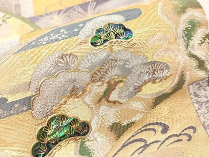 平和屋着物●螺鈿　袋帯　地紙花文　金銀糸　正絹　逸品　CABN3009vp