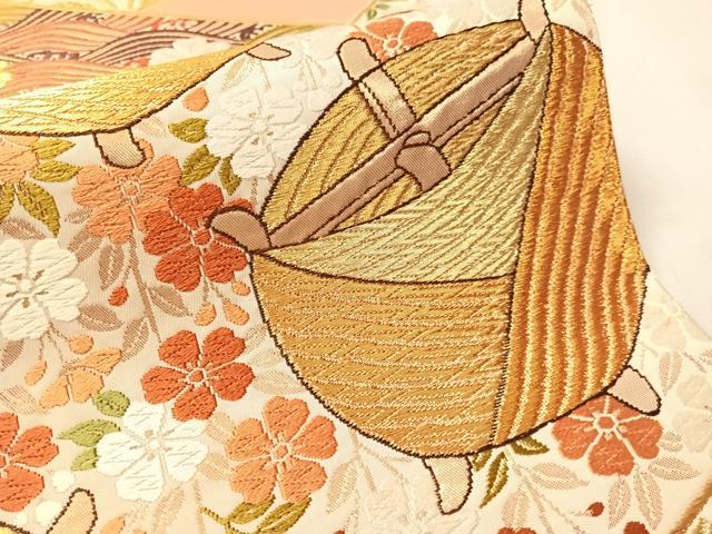 平和屋着物●西陣　河合美術織物謹製　六通柄袋帯　唐織　切嵌糸巻き花文　金糸　正絹　逸品　CABN3014vp