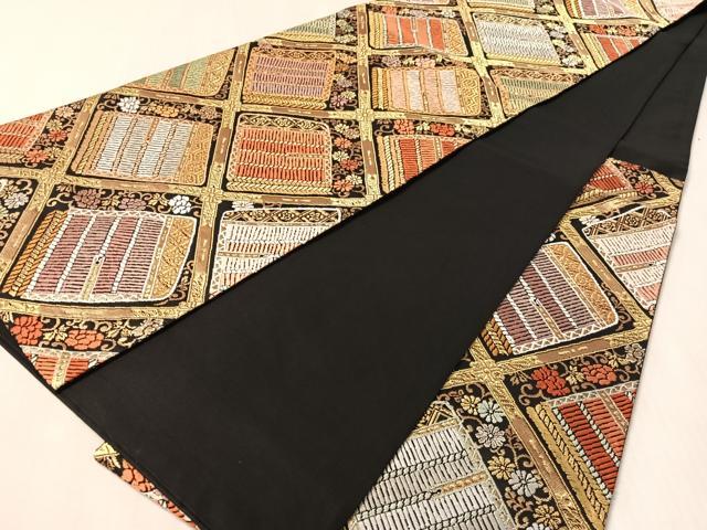 平和屋着物●六通柄袋帯　唐織　鎧縅　黒地　金糸　正絹　逸品　CABN3015vp