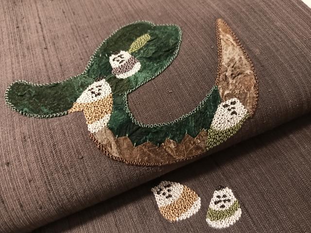 平和屋着物●中国三大刺繍　相良刺繍　太鼓柄袋帯　紬地　紙布　七転八起　正絹　逸品　CABN3017vp