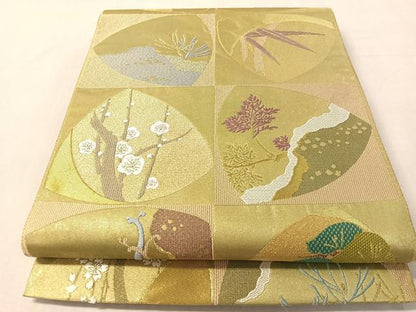 平和屋着物●六通柄袋帯　唐織　市松　松竹梅　金銀糸　正絹　逸品　CABN3024vp