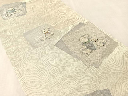 平和屋着物●六通柄袋帯　唐織　テディベア　金通し地　正絹　逸品　CABN3027vp
