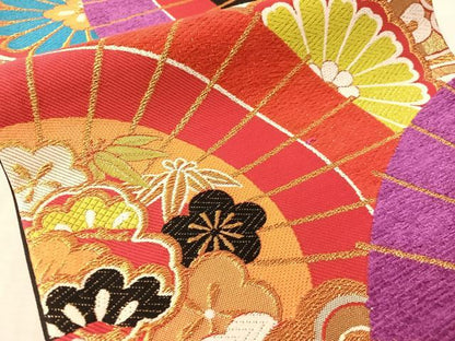 平和屋着物●六通柄袋帯　唐織　花燦々番傘紋　金糸　正絹　逸品　CABN3028vp