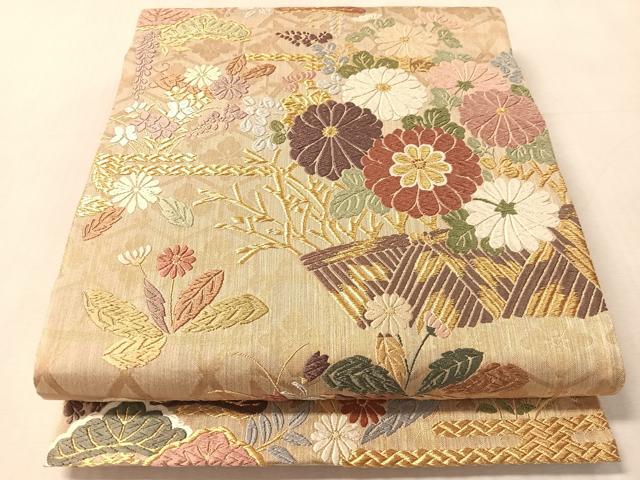 平和屋着物●六通柄袋帯　唐織　紫垣　藤花松文　金糸　正絹　逸品　CABN3033vp