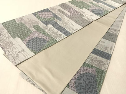 平和屋着物●六通柄袋帯　紹巴　霞人物風景文　正絹　逸品　CABN3039vp